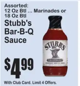 SuperFresh Assorted: 12 Oz Btl ... Marinades or 18 Oz Btl Stubb's Bar-B-Q Sauce offer
