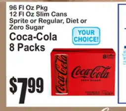 SuperFresh 96 Fl Oz Pkg 12 Fl Oz Slim Cans Sprite or Regular, Diet or Zero Sugar Coca-Cola 8 Packs offer