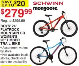 Dunham's Sports BOYS' 24 FLATROCK MOUNTAIN OR WOMEN'S 26 TIMBER TRAIL BIKE offer