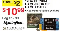 Dunham's Sports REMINGTON OR FEDERAL 12GA OR 20GA GAME-SHOK OR GAME LOADS offer