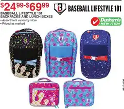 Dunham's Sports BASEBALL LIFESTYLE 101 BACKPACKS AND LUNCH BOXES offer