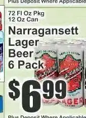 Key Food Narragansett Lager Beer 6 Pack offer