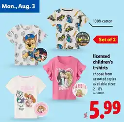 Lidl Licensed children's t-shirts offer