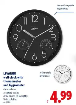 Lidl Livarno wall clock with thermometer and hygrometer offer