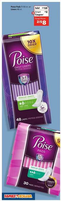 Family Dollar Poise Pads Or Liners offer