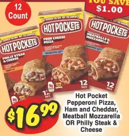 Western Beef Hot Pocket Pepperoni Pizza, Ham and Cheddar, Meatball Mozzarella OR Philly Steak & Cheese offer
