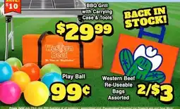 Western Beef BBQ Grill with Carrying Case & Tools, Play Ball, Western Beef Re-Useable Bags offer