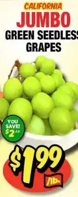 Western Beef CALIFORNIA JUMBO GREEN SEEDLESS GRAPES offer