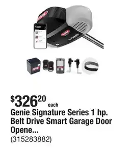 The Home Depot Genie Signature Series 1 hp. Belt Drive Smart Garage Door Opener with Battery Backup offer