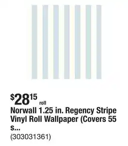The Home Depot Norwall 1.25 in. Regency Stripe Vinyl Roll Wallpaper (Covers 55 sq. ft.) offer