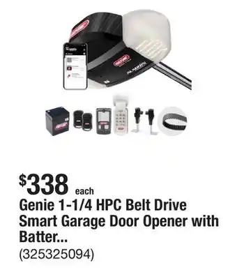 The Home Depot Genie 1-1/4 HPC Belt Drive Smart Garage Door Opener with Battery Backup and LED offer