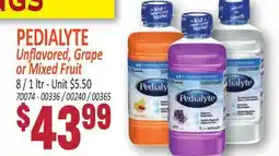 Jetro PEDIALYTE Unflavored, Grape or Mixed Fruit offer