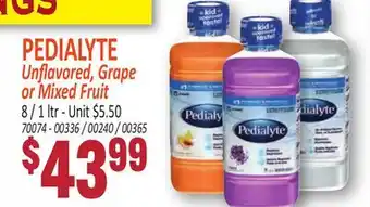 Jetro PEDIALYTE Unflavored, Grape or Mixed Fruit offer