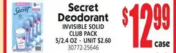 Jetro Secret Deodorant INVISIBLE SOLID CLUB PACK offer