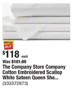 The Home Depot The Company Store Company Cotton Embroidered Scallop White Sateen Queen She... offer