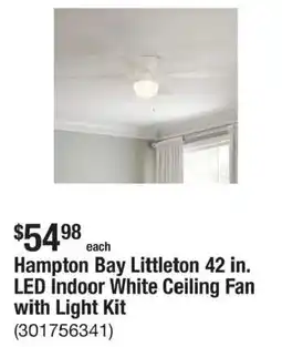 The Home Depot Hampton Bay Littleton 42 in. LED Indoor White Ceiling Fan with Light Kit offer