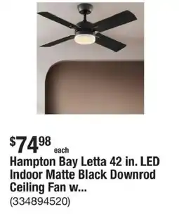 The Home Depot Hampton Bay Letta 42 in. LED Indoor Matte Black Downrod Ceiling Fan w... offer