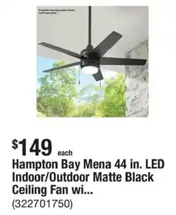 The Home Depot Hampton Bay Mena 44 in. LED Indoor/Outdoor Matte Black Ceiling Fan offer