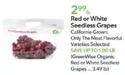 Publix GreenWise Organic Red or White Seedless Grapes offer