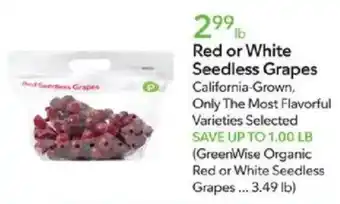 Publix GreenWise Organic Red or White Seedless Grapes offer