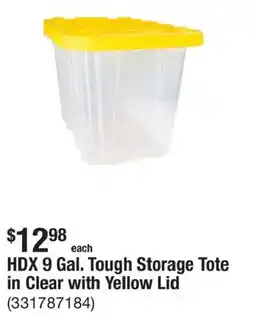The Home Depot Hdx 9 gal. tough storage tote in clear with yellow lid offer
