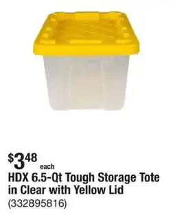The Home Depot Hdx 6.5-qt tough storage tote in clear with yellow lid offer