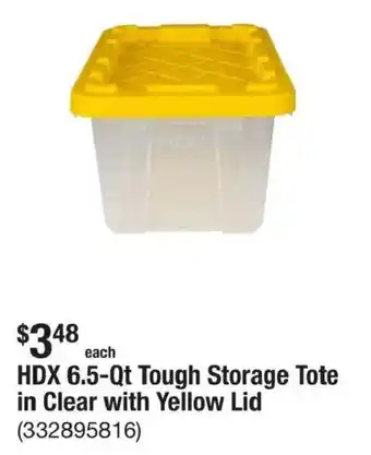 The Home Depot Hdx 6.5-qt tough storage tote in clear with yellow lid offer