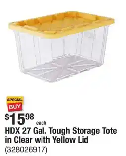 The Home Depot Hdx 27 Gal. Tough Storage Tote in Clear with Yellow Lid offer