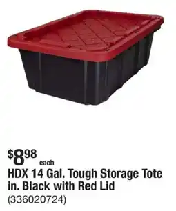 The Home Depot Hdx 14 Gal. Tough Storage Tote in. Black with Red Lid offer