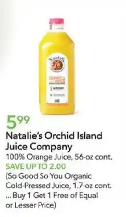 Publix Natalie's Orchid Island Juice Company 100% Orange Juice offer