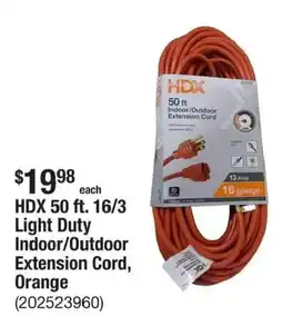 The Home Depot Hdx 50 ft. 16/3 Light Duty Indoor/Outdoor Extension Cord, Orange offer