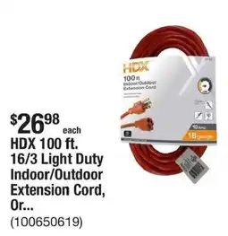 The Home Depot Hdx 100 ft. 16/3 Light Duty Indoor/Outdoor Extension Cord offer