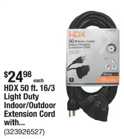 The Home Depot Hdx 50 ft. 16/3 Light Duty Indoor/Outdoor Extension Cord offer