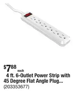 The Home Depot 4 ft. 6-outlet power strip with 45 degree flat angle plug offer