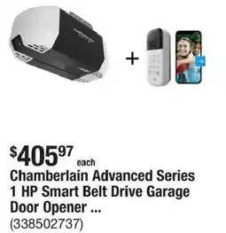 The Home Depot Chamberlain advanced series 1 hp smart belt drive garage door opener offer