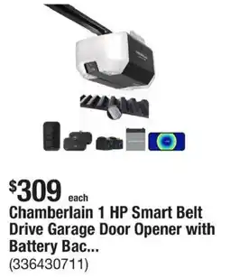 The Home Depot Chamberlain 1 hp smart belt drive garage door opener with battery bac... offer