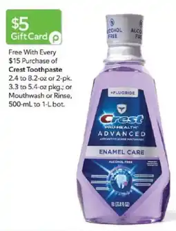 Publix Crest Pro-Health Advanced Enamel Care Mouthwash offer