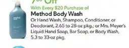 Publix Method body wash or hand wash, shampoo, conditioner, or deodorant offer