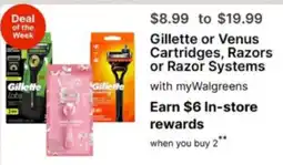 Walgreens Gillette or Venus Cartridges, Razors or Razor Systems offer