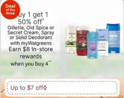 Walgreens Gillette, Old Spice or Secret Deodorant offer