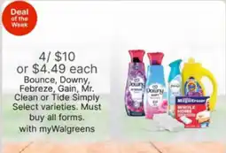 Walgreens Bounce, Downy, Febreze, Gain, Mr. Clean or Tide Simply offer