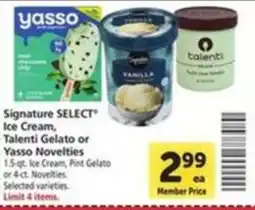 Vons Signature SELECT Ice Cream, Talenti Gelato or Yasso Novelties offer
