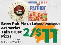 Sentry Brew Pub Pizza Lotzza Motzza or Patriot Thin Crust Pizza offer