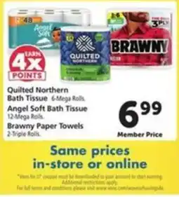 Vons Quilted Northern Bath Tissue, Angel Soft Bath Tissue, Brawny Paper Towels offer