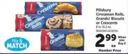 Vons Pillsbury Cinnamon Rolls, Grand's Biscuits or Crescents offer