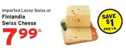 Hannaford Imported Lacey Swiss or Finlandia Swiss Cheese offer