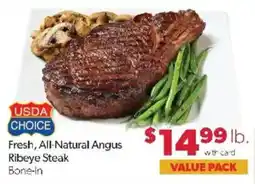 Family Fare Usda choice fresh, all-natural angus ribeye steak bone-in offer