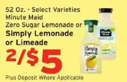 Hannaford Minute Maid Lemonade or Limeade offer
