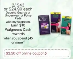Walgreens Depend Guards or Underwear or Poise Pads offer