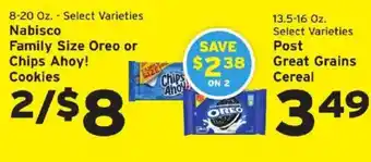 Hannaford Nabisco Family Size Oreo or Chips Ahoy! Cookies offer